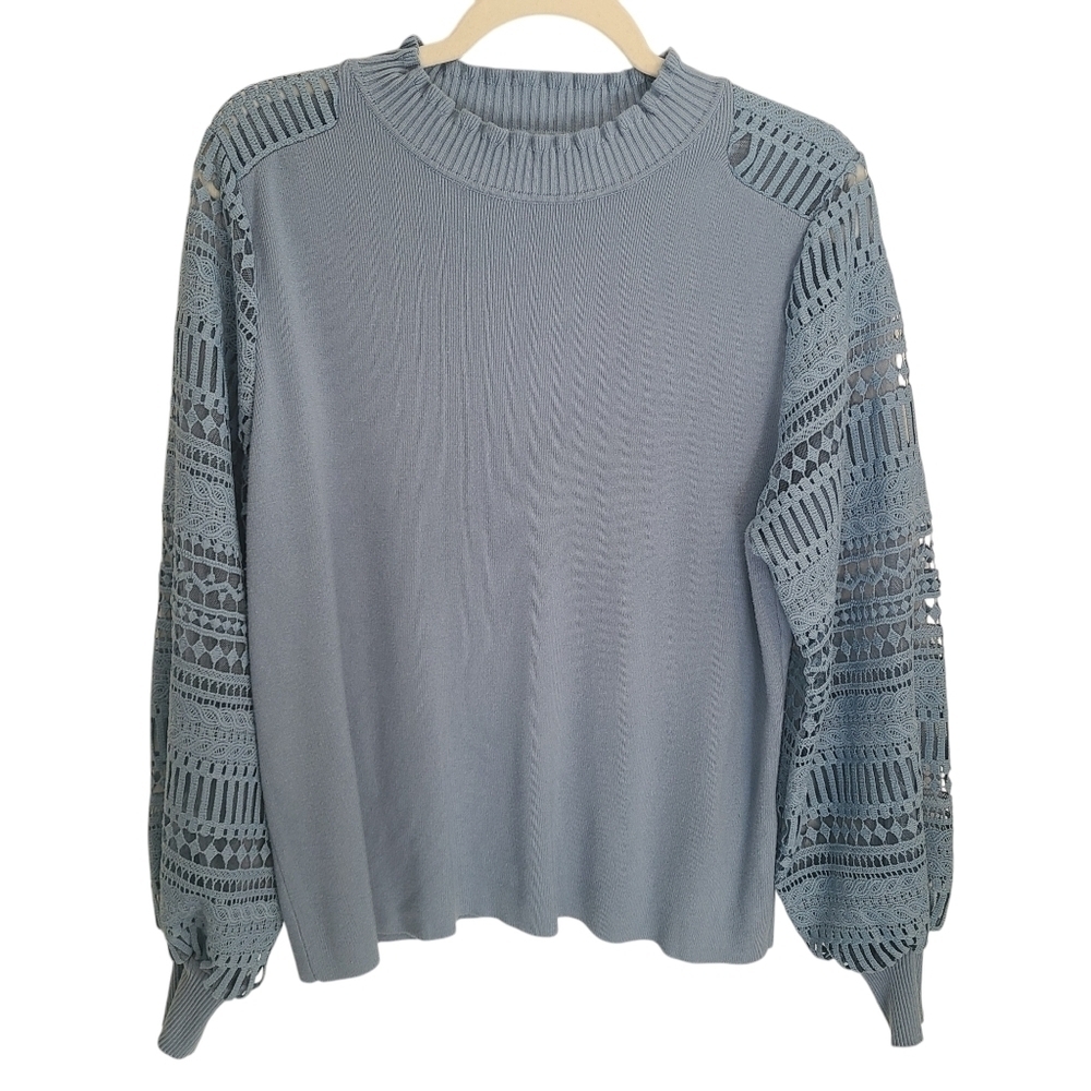Siani Milano | Women's Light Blue Knit Mockneck Pullover Sweater (Size XL)